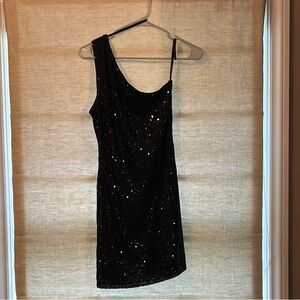 She + Sky Black Sequin One Shoulder Mini Dress